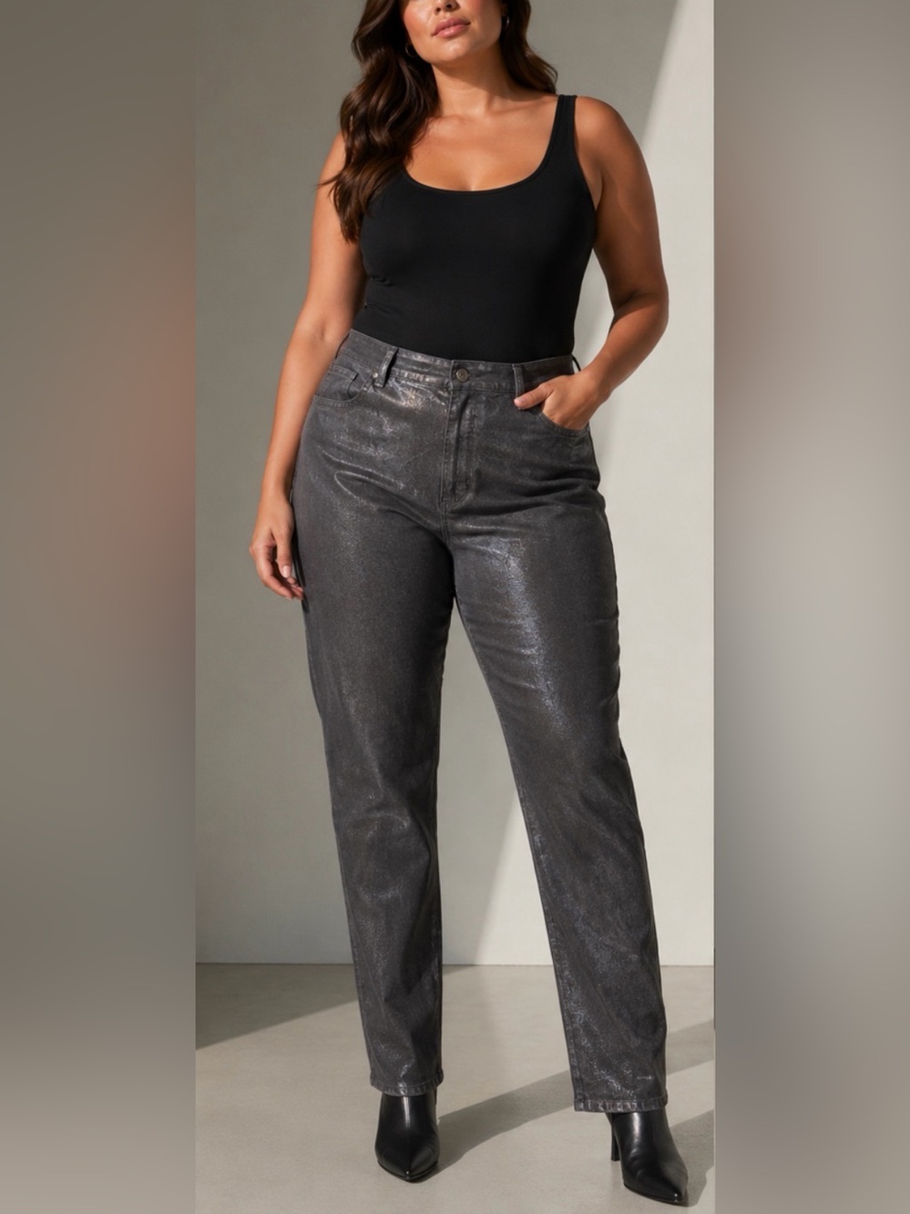 Gloria Vanderbilt Amanda Slimming Jean Smoke Shimmer Metallic Jeans Size 12 NWT